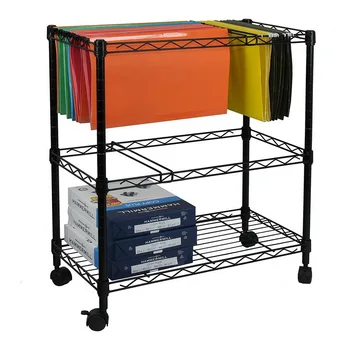 

Portable 2-Tier Metal Rolling File Cart, Metal Rolling Mobile File Cart for Letter Size Office Supplies Black