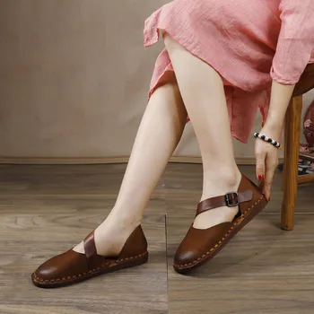 

Comfortable Soft Bottom Casual Mother Shoes Genuine Leather Lady Ballet Flat Shoes 2020 Spring Summer New Flat Hole Shoes Women