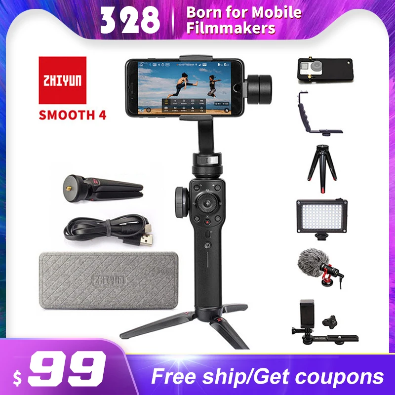 Zhiyun Smooth 4 3 х осевой стабилизатор гироскопа Q для смартфонов Экшн камера телефона