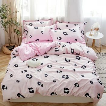 

Pink leopard print imitation silk bedding set Russian size home textile oversize bedding set bedding set down quilt set