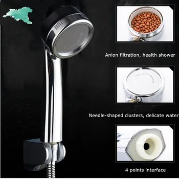 

ABS Chrome Anion Spa Shower Head Water Saving Round Booster Bath Shower High Pressure Handheld Hand Showerdheld Hand Shower