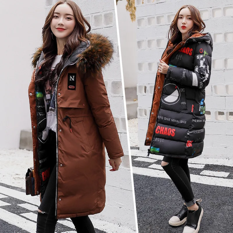 

Winter 2018 New Style Large Fur Collar Cotton Coat Women's Mid-length Korean-style Reversible Cotton-padded Clothes Winter Cotto