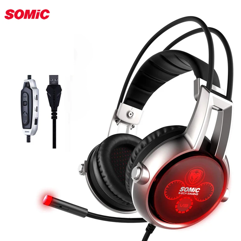 Somic E95X 5,2 физическая Вибрация USB игровая гарнитура многоканальный шумоподавление светящиеся наушники с микрофоном для PS4 игры