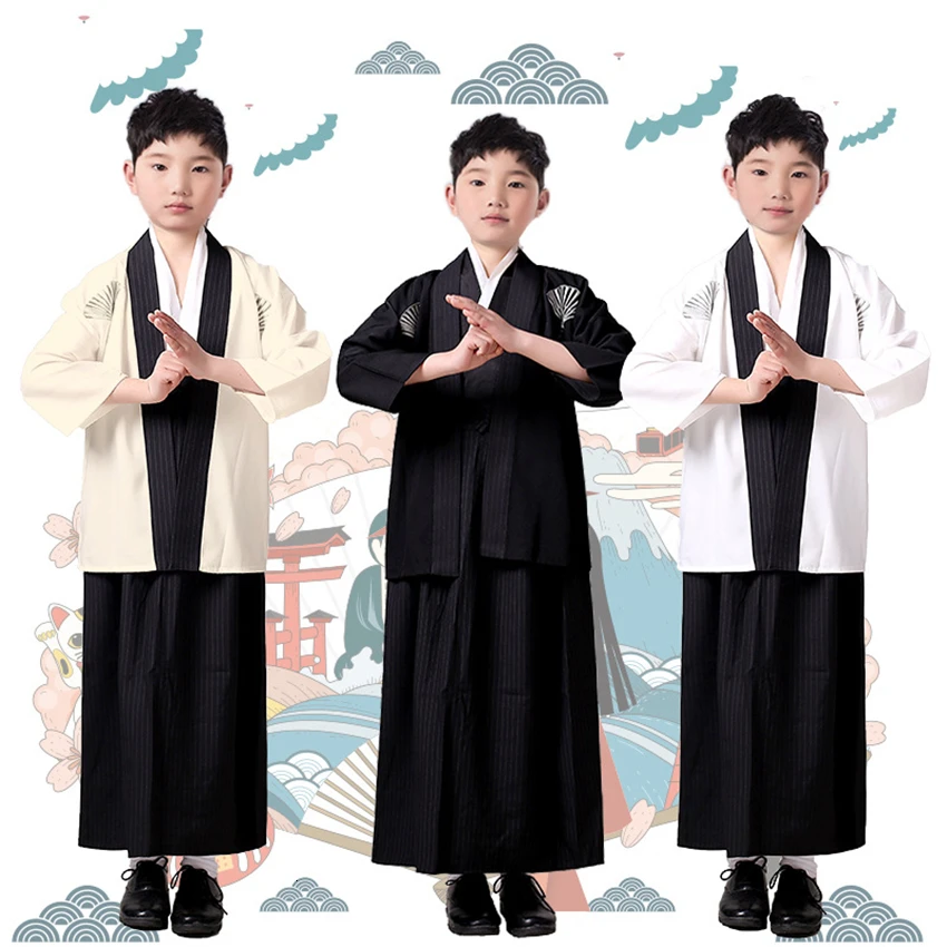 

Boys Traditional Japanese Samurai Costumes Warrior Clothing Kimono Cosplay Japan Performance Retro Vintage Fashion Kids Clothes