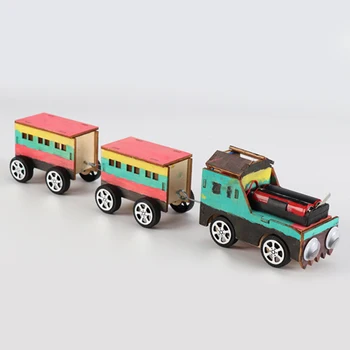

3 Sections Small Wooden Toy Train DIY Puzzle Electric Creative Vehicles Toy Simple Physical Science Experiment Toy For Kids Gift