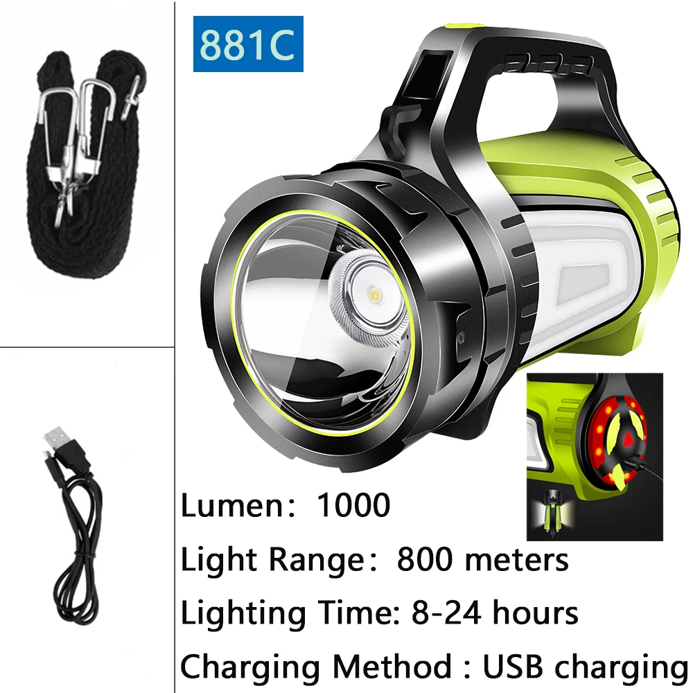 Портативный поисковый светильник, ручной светильник, USB Перезаряжаемый светодиодный светильник-вспышка, точечный светильник, фонарь, светильник-вспышка для кемпинга, путешествий, охоты - Испускаемый цвет: Upgrade Style 881C