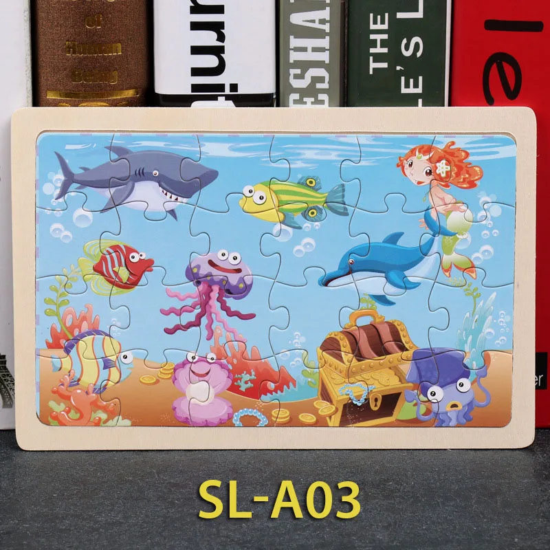 SL-A03 24 шт. деревянная головоломка для детей игрушка мультфильм животных деревянные головоломки детские развивающие обучающие игрушки для детей мальчик/девочка головоломки игры - Цвет: SL-A03