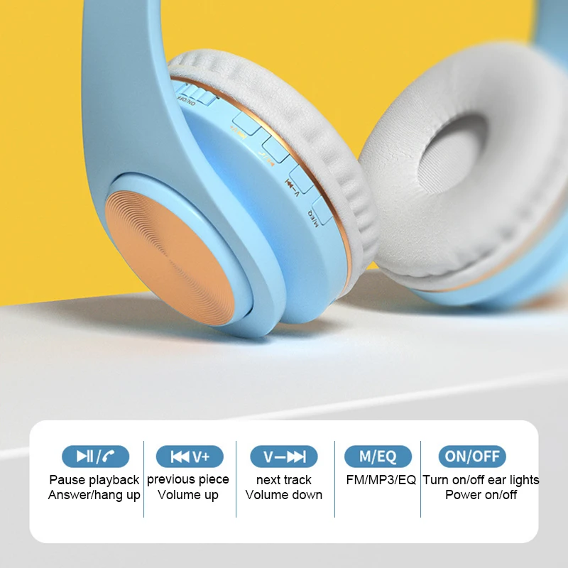 NEW LED Cat Ear Wireless Headphones Metallic feel Earmuffs Headset Bluetooth 5 0 Kids Headset Support TF Card With Microphones