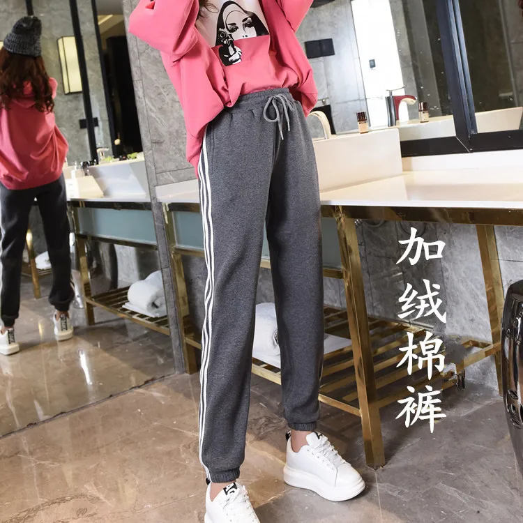 

Winter New Style Korean-style Elasticity plus Velvet Warm Athletic Pants Students High-waisted Mirco Velvet Harem Pants G304