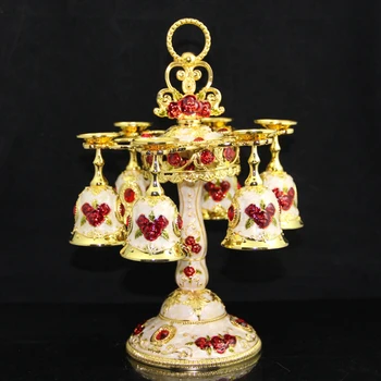 

HeyMamba Luxurious Gold Plated Metal Wine Rack Holders Stand Set Royal Metal Wine Cup Set Drinkware Wine Rack Bar Set W/6pcs cup