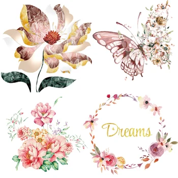 

butterfly lotus flower Iron On transfers For Clothing Transfer vinyl Patch Ironing Stickers on clothes fashion diy accessory