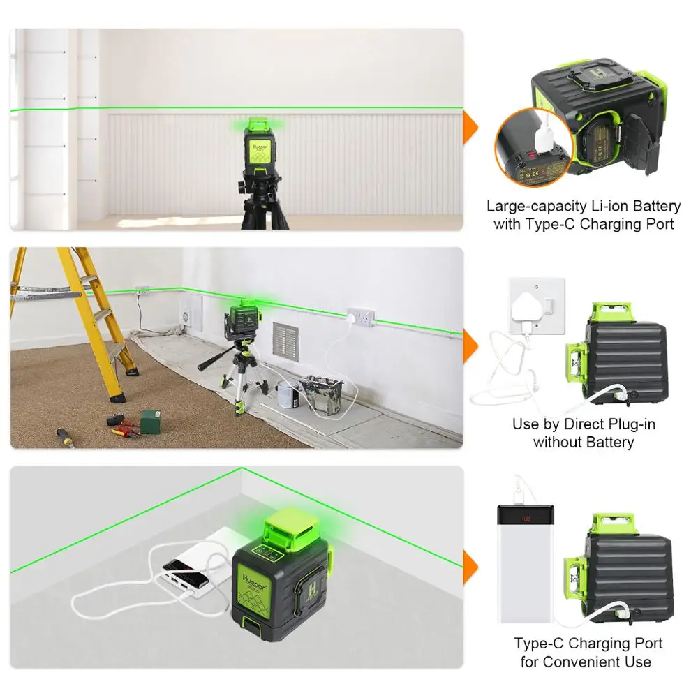  Huepar Nivel láser, nivel láser autonivelante con línea cruzada  de haz verde, línea láser vertical y horizontal, herramienta láser de  alineación de 100 pies para colgar fotos y aplicación de bricolaje