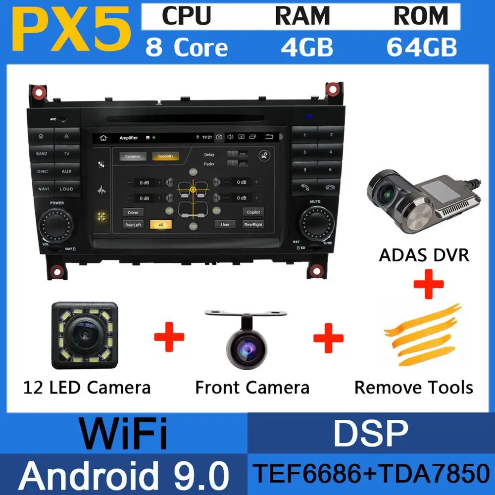 PX6 Octa Core Android 9,0 4+ 64G 5 USB для Mercedes Benz C Class W203 C180 C200 C220 C230 C240 C250 C270 C280 C300 C320 автомобильный радиоприемник - Цвет: PX5-ADAS