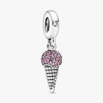 

2020 Spring New 925 Sterling Silver Beads Pave Setting Ice Cream Cone Charms fit Original European Bracelets Women DIY Jewelry