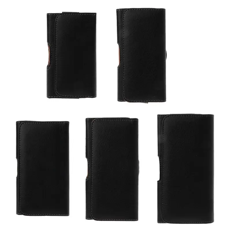 Universal Pria Hitam Leather Belt Sarung Klip Ponsel Kantong Horisontal Pinggang Casing untuk iPhone Samsung Huawei Xiaomi Ponsel