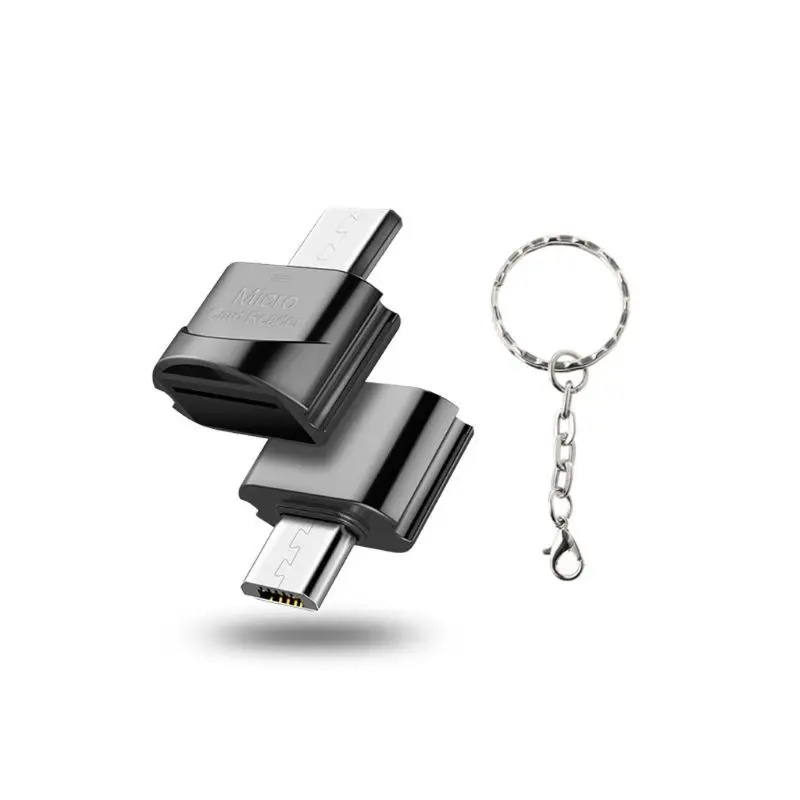 Черный Micro USB 2,0 OTG телефон Micro SD/TF устройство для чтения карт памяти адаптер с цепочкой для samsung Xiaomi huawei Android телефон планшет ноутбук - Цвет: Черный