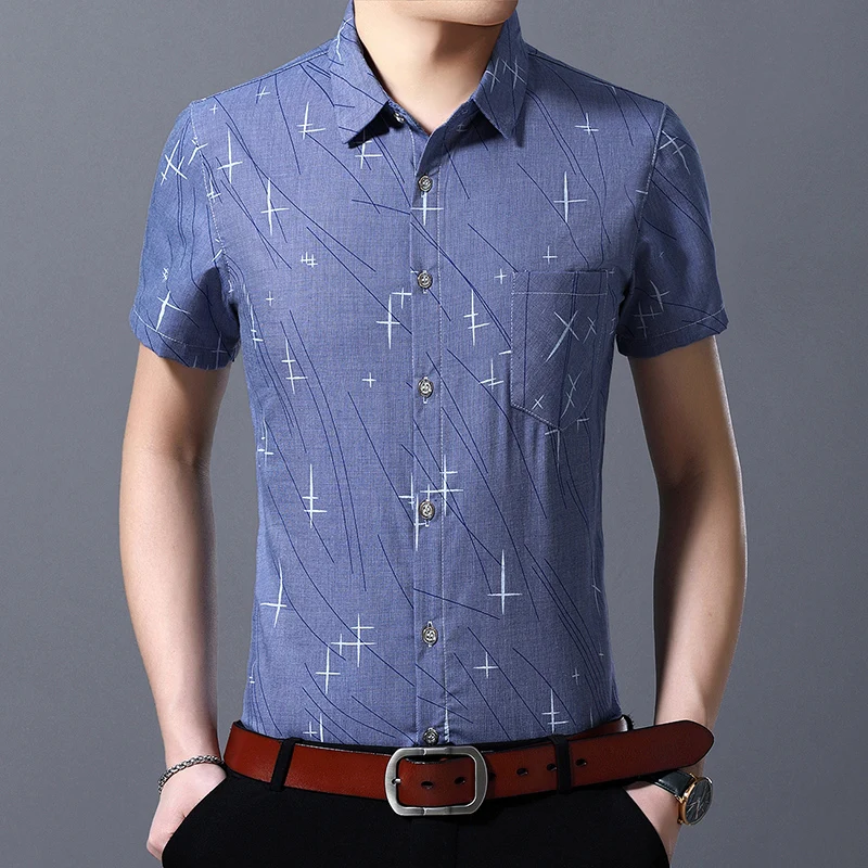 

2020 New Summer Brand Mens Designer Dress Shirts Short Sleeve Regular Fit Casual Fashion Breathable Men Clothing