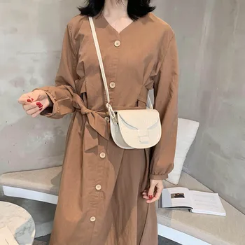 

Women Solid Color Messenger Purse Retro Alligator Leather Semicircle Shoulder Bags PU Leather Crossbody Purse