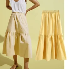 

Maxdutti Indie Folk Vintage Casual Cotton High Waist Cascading Long Skirt Solid Faldas Mujer Moda 2021 Women Long Skirts Womens