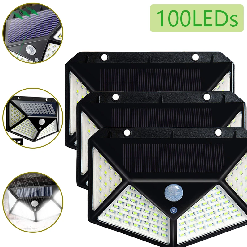 

100 LEDs Outdoor Solar Garden Light with Motion Sensor Solar Lamp Waterproof Four Sides Led Solar Light Security Garden Light