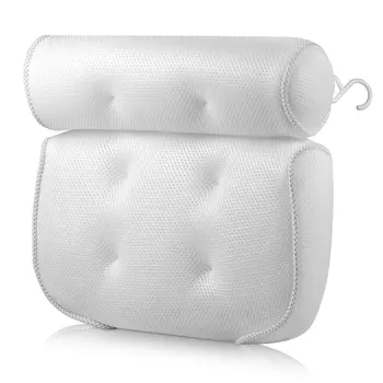 

3D White Mesh Spa Bathtub Pillow with Suction Cups Breathable Neck Back Support Cushion For Home Bathtub Bathroom Accersories