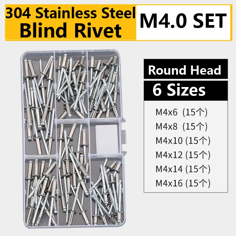 304 stainless steel Self Plugging Open End Dome Head Pop Blind Rivets Assortment Kit Set Sheet Metal Automotive Duct Work pop rivets