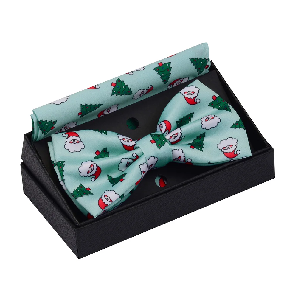 Ricnais, новинка, модный Рождественский галстук-бабочка Карманный платок, набор, снежный Мужской Шелковый галстук-бабочка с принтом дерева, вечерние галстуки с коробкой, подарки