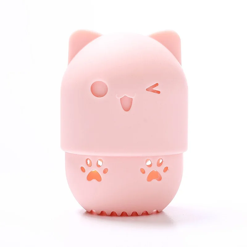 Pink Kitten Beauty Powder Puff Blender Holder Sponge Makeup Egg Drying Case Portable Soft Silicone Cosmetic Blender Sponge Box Holder - Цвет: Pink