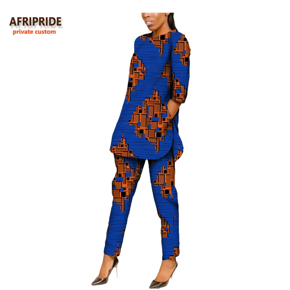 Осенний женский костюм в африканском стиле AFRIPRIDE, индивидуальный повседневный костюм с полурукавом и открытым верхом+ штаны длиной до щиколотки, A722623