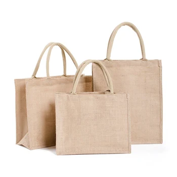 

4 Size Jute Eco Reusable Shopping Bag Women Girls Large Capacity Shopping Bag Portable Foldable Storage Tote Bag Pocket Dropship