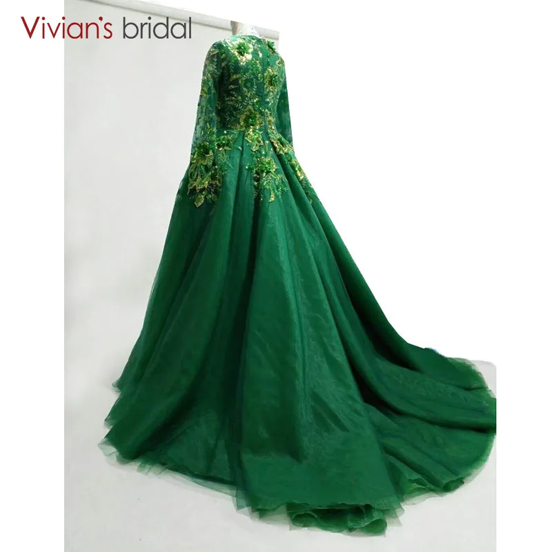 Vivian's Bridal с длинными рукавами зеленое вечернее платье длинное бальное платье Выпускные вечерние платья большого размера Vestido De Noche