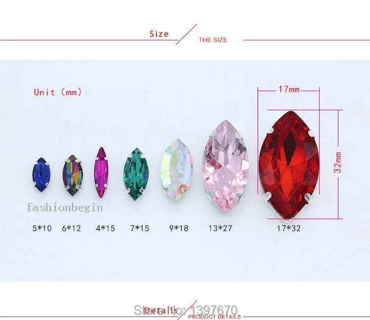 Description Picture 5 of itemAll size 24-colors Navette crystal glass Flatback sew on rhinestone stones montees silver claw button for jewelry DIY Garment