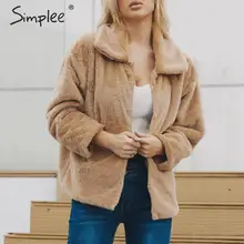 Simplee повседневное женское пальто из искусственного меха размера плюс на пуговицах, мягкие женские теплые куртки на осень и зиму, свободная Офисная Женская верхняя одежда, куртки