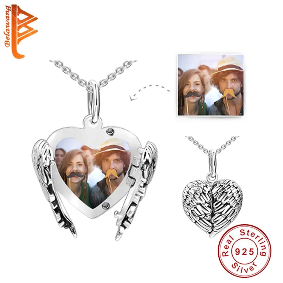 BELAWANG 925 серебряное крыло шармы в виде ажурного сердца бусины подходят браслет ожерелье DIY настроить фото персонализированные ювелирные изделия