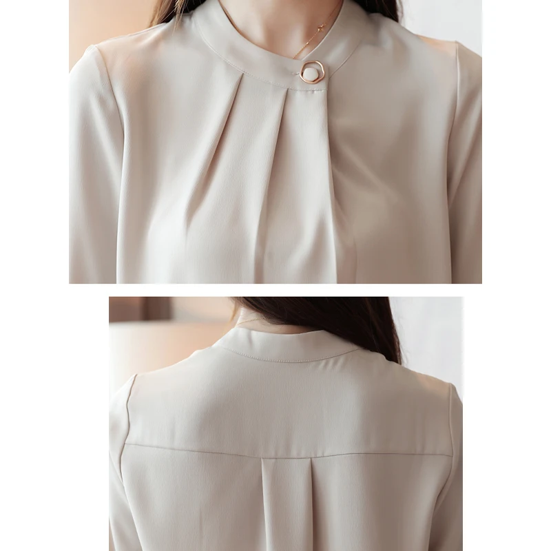 Camisas Mujer, новинка, осенняя однотонная блузка с длинным рукавом, женская рубашка, топы OL, винтажный пуловер с круглым вырезом, женская блузка, одежда 7161 50
