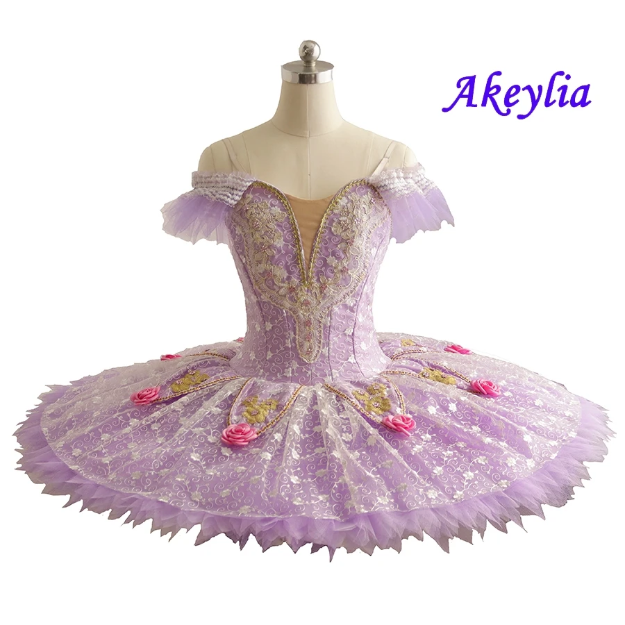 Lilac Professional Ballet Tutu Sleeping Beauty Lavender Tutu Pancake Platter Classical Performance Ballet Stage Costume  Dress