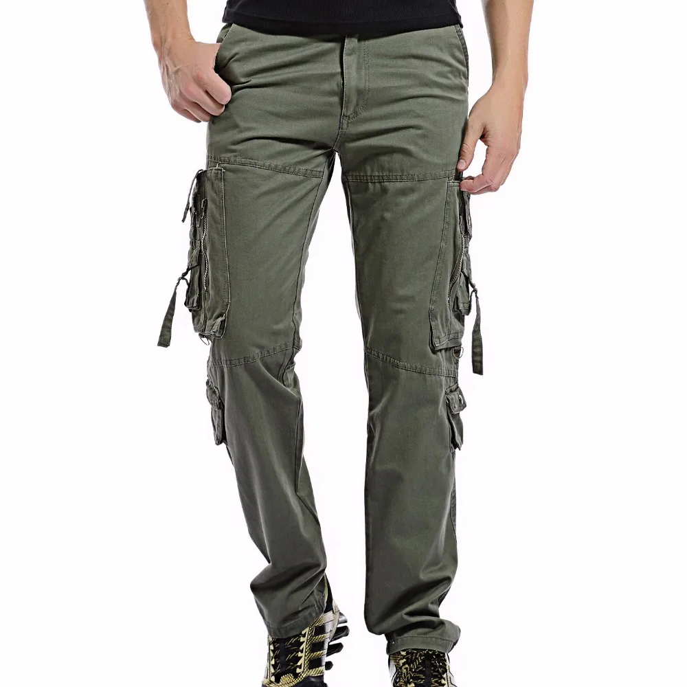 Men's Cargo Pants Multi Pocket Solid Color Cotton Straight Casual Trousers Male Joggers Pants Men Plus Size 42 Drop Shipping
