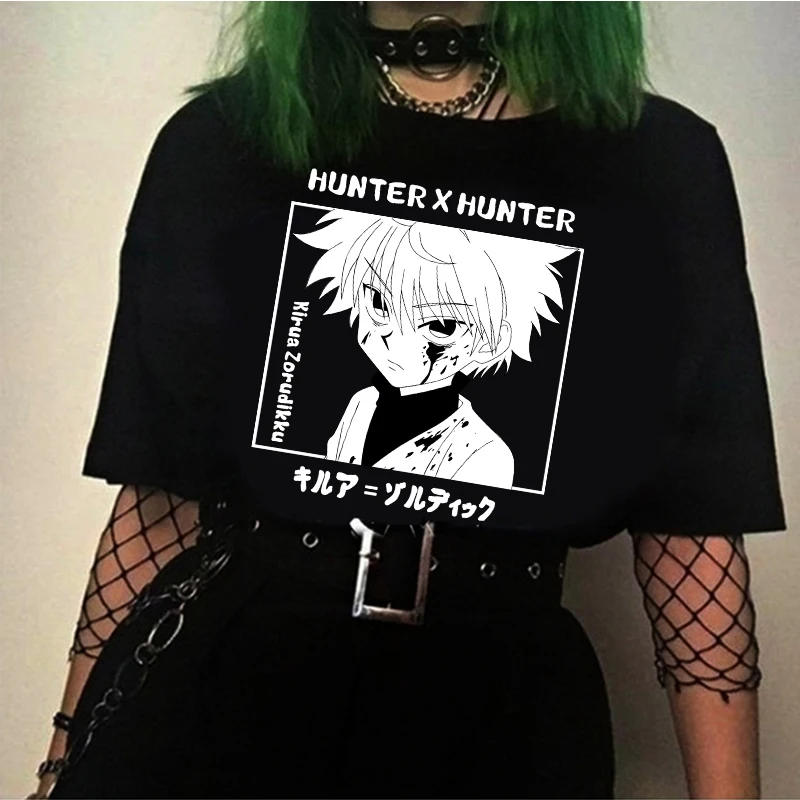 Hunter X футболка с изображением охотника коротким рукавом Killua Zoldyck аниме Harakuju топы