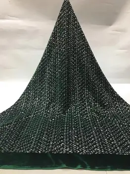 

(5yards/pc) High quality green African velvet lace fabric with simple and elegant sequins embroidery for party dress FSS117