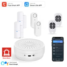 

DPK3 Tuya Smart Home Security Alarm System Wireless Alexa Google WiFi+RF Hub with 2X Door Sensor 2X Water Flood Sensor 2X Fob