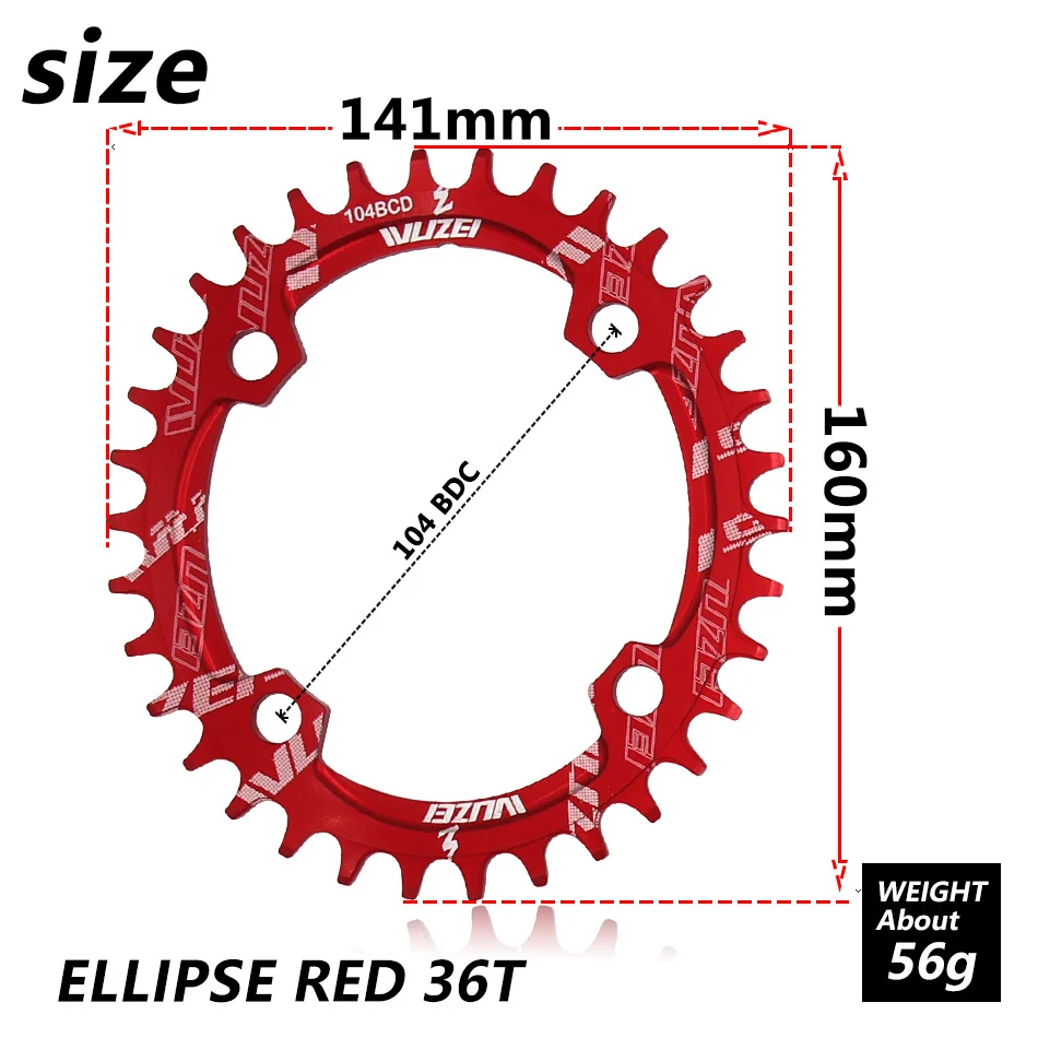 WUZEI 104BCD велосипедная Звездочка 34 T/36 T узкая широкая овальная однодисковая велосипедная Звездочка 7075-T6 MTB велосипедная шатунная пластина