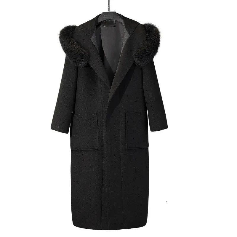 LANMREM г. Пальто с меховым воротником, длинное пальто в Корейском стиле, новое зимнее свободное толстое шерстяное пальто с капюшоном, 19B-a633