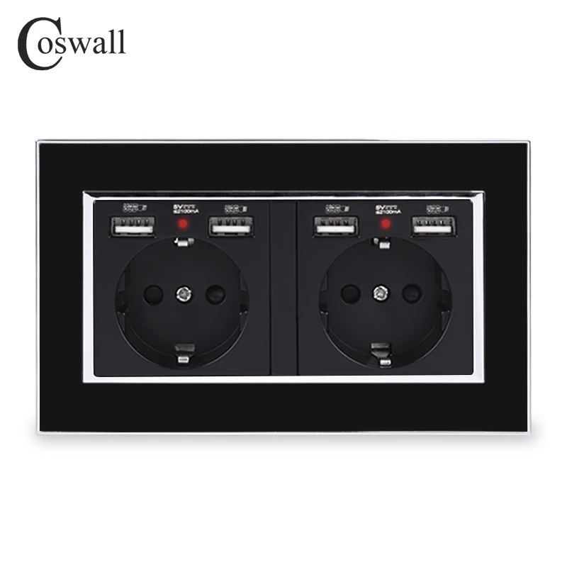 COSWALL бренд 2 банды Россия Испания настенная розетка стандарта ЕС с 4 USB зарядным портом скрытый мягкий светодиодный индикатор акриловая рамка