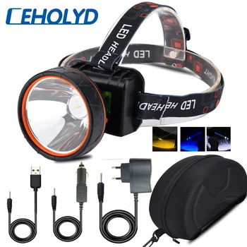 

Built in Battery Led Headlamp Fishing Rechargeable Bulbs Headlight Head Flashlight Lamp Torch White Yellow & Blue Light