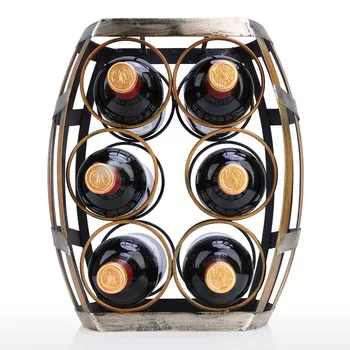 

Hot 6 Bottles Wine Rack Tabletop Barrel Wine Rack Sturdy Iron Material Handmade Craft Display and Storage Rack Bar Tools