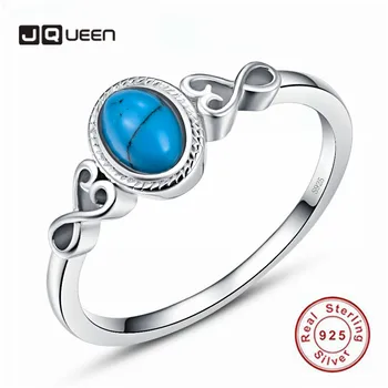 

JQUEEN 925 Sterling Silver 6*4mm Oval Turquoise Infinite Ring Fashion Women Jewelry for Wedding and Engagement Gift