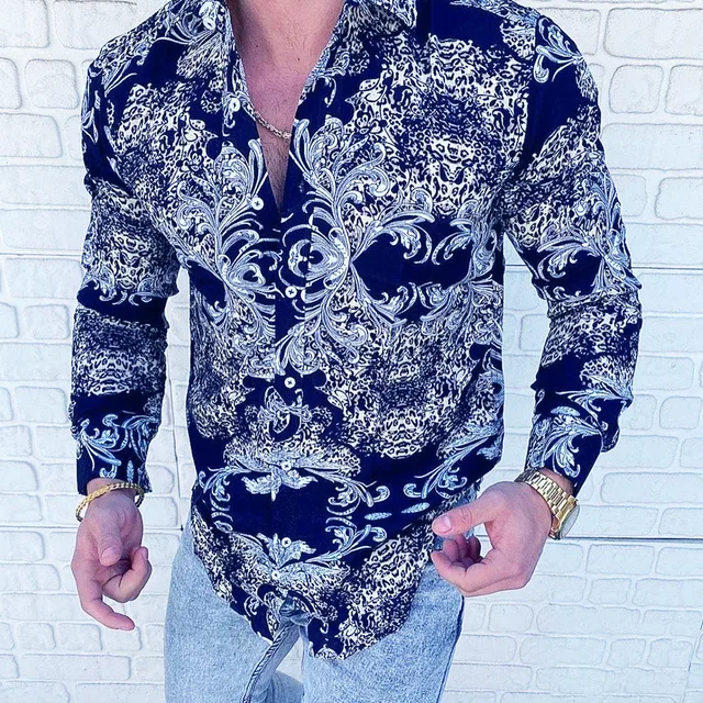 Casual Men Slim Fit Print Party Club Shirt Luxury Brand Printed Shirt 2021 Spring and Autumn Men Fashion Trend Long Sleeve Shirt YHCCS-4