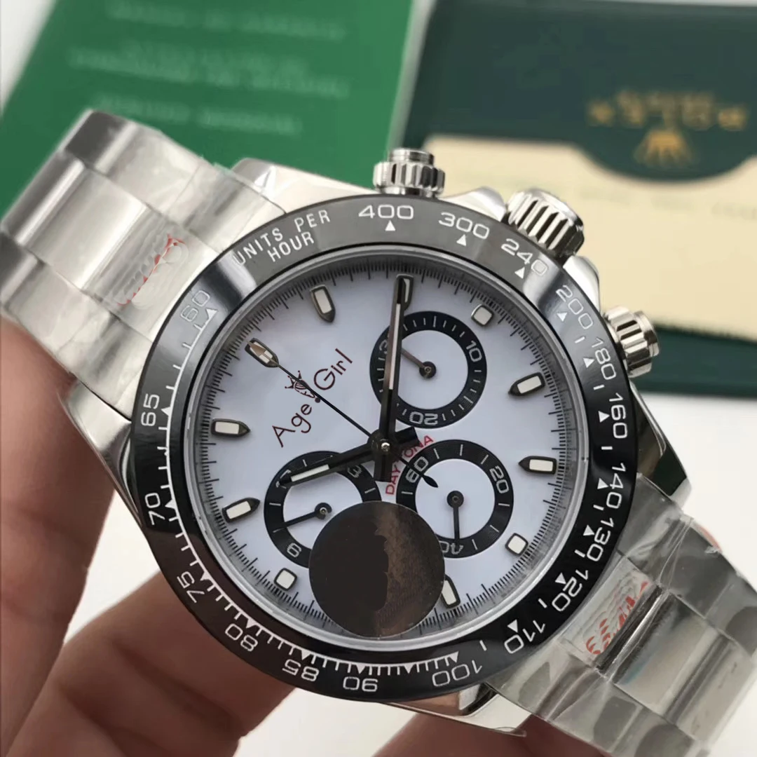 

Luxury Brand New Men Watch Automatic Mechanical Sport Watches Full Stainless Steel White Dial Ceramic Bezel Gold Black Leather