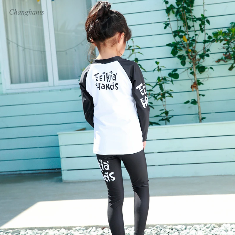 New Model Boy Girl Rash Guard Children 2 Pieces Swimsuit Child Long Sleeve Surfing Wear Boys Bathing Suits Girls Beach Wear