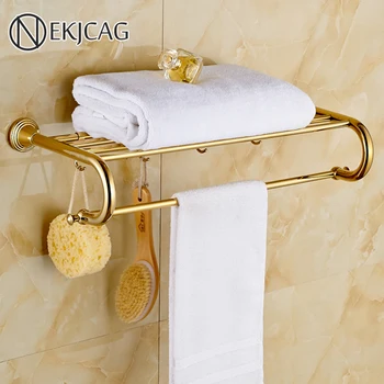 

Gold Bathroom Towel Bar With Hooks Antique Brass Towel Holder shelf for Bathroom Hanging towel Bathroom accessories